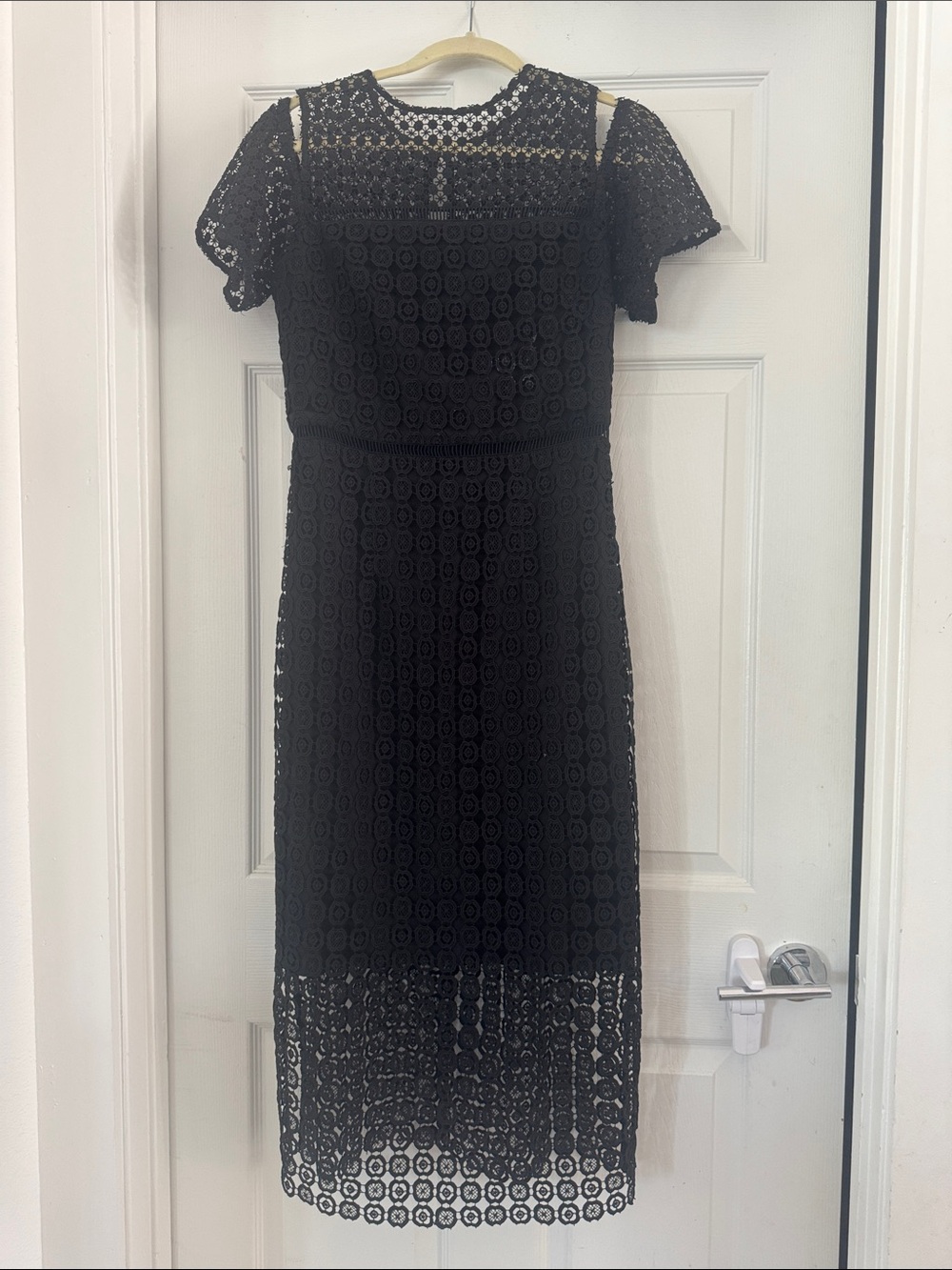 Cynthia Rowley Black Cold-Shoulder Lace Midi Dress